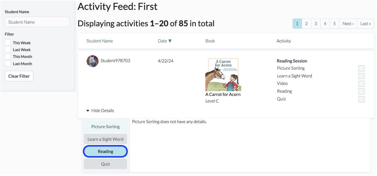 Activity Feed - Reading