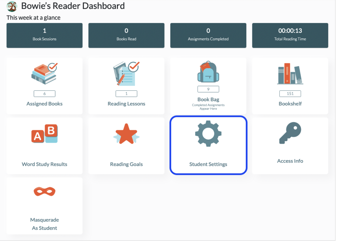 Reader Dash - Student Settings