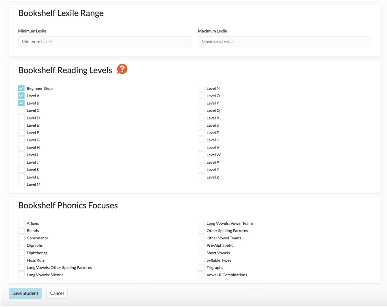 Student bookshelf Settings.png