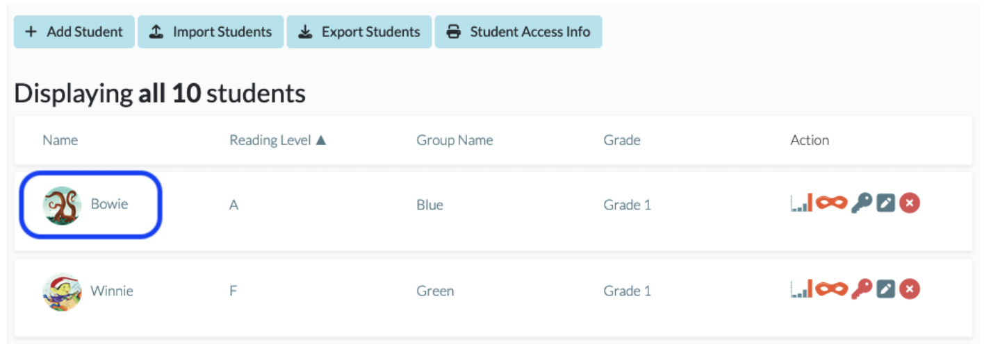 Click student name