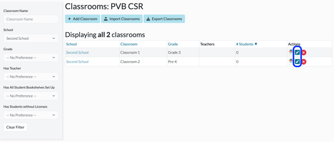 Edit Classrooms