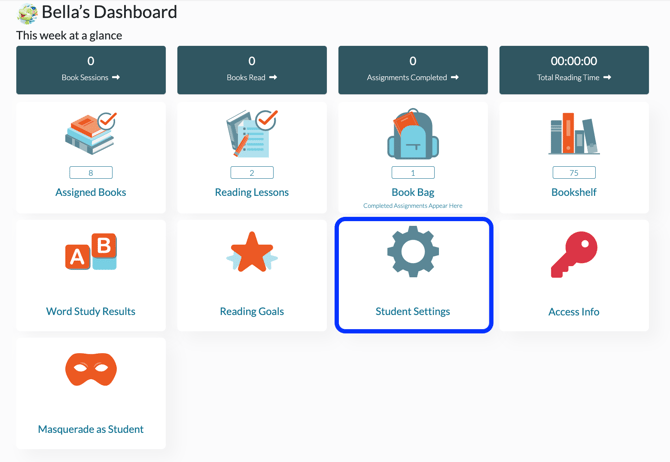 Student Reader Dashboard - Student Settings